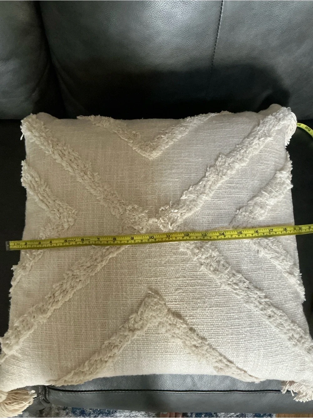 Textured Tassel Throw Pillow - Cream Accent